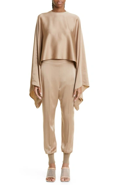 Shop Stella Mccartney Satin Joggers In 2802 Taupe