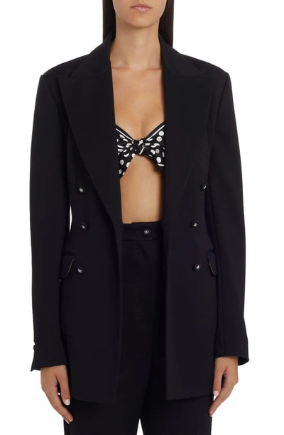 Shop Dolce & Gabbana Double Breasted Jersey Blazer In Black