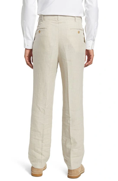 Berle Pleat Front Linen Pants In Tan