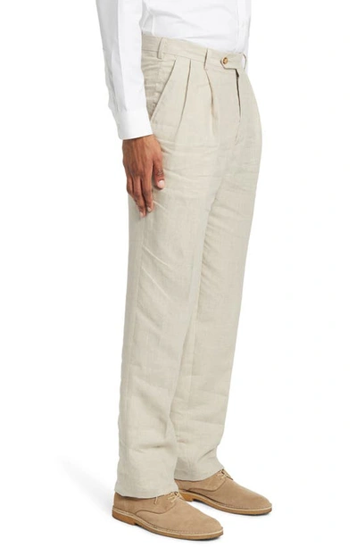 Berle Pleat Front Linen Pants In Tan