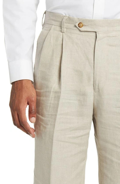 Berle Pleat Front Linen Pants In Tan