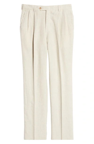 Berle Pleat Front Linen Pants In Tan