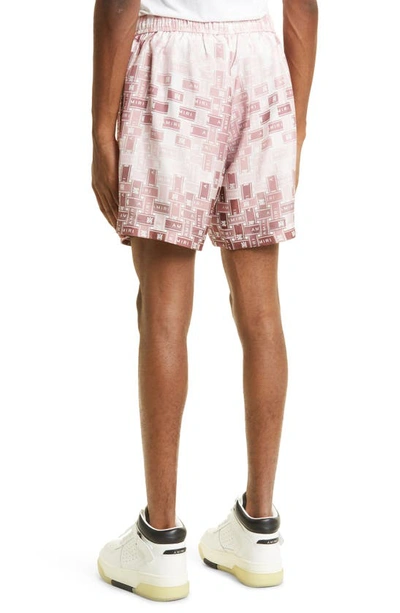 Shop Amiri Dégradé Logo Tape Print Silk Shorts In Pink