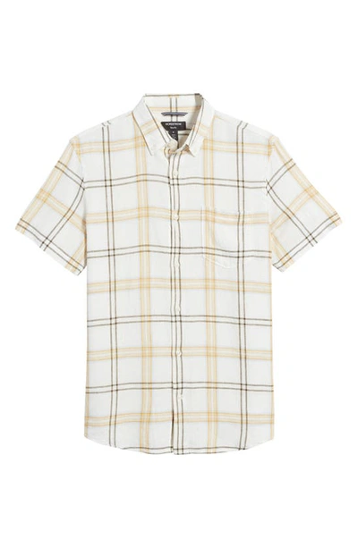 Nordstrom Family Moments Trim Fit Plaid Short Sleeve Linen Blend Button-down Shirt In Ivory Cloud Louis Plaid