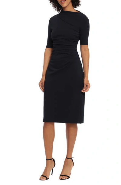 Maggy London Asymmetric Neck Sheath Midi Dress In Twilight Navy Mno