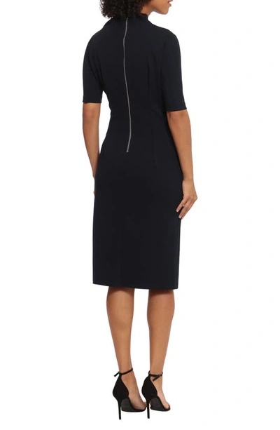 Maggy London Asymmetric Neck Sheath Midi Dress In Twilight Navy Mno