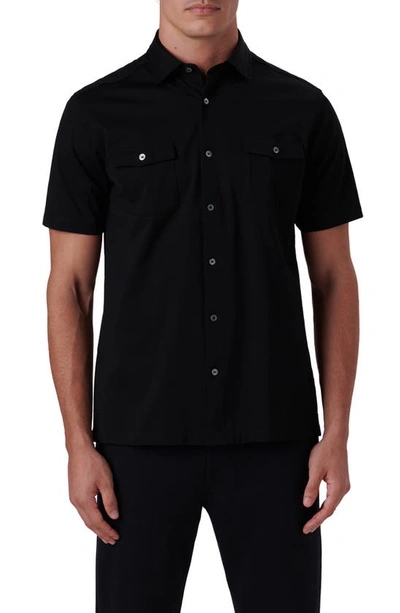 Shop Bugatchi Ooohcotton® Short Sleeve Button-up Shirt In Black