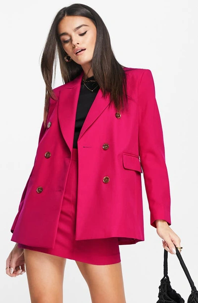 Shop Asos Design Double Breasted Suit Blazer In Bright Pink