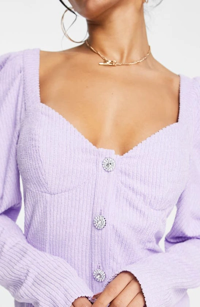 Shop Asos Design Jumbo Cord Long Sleeve Minidress In Lilac