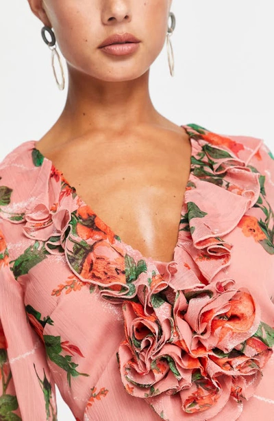 Asos Design Floral Ruffle Long Sleeve Maxi Dress In Pink