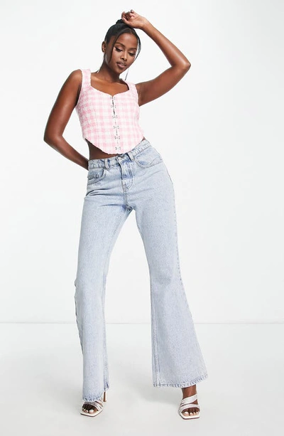 ASOS Design Gingham Bouclé Corset Top Pink