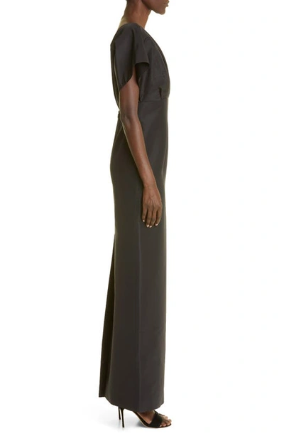 Shop Carolina Herrera Fan Bodice Silk Column Gown In Black