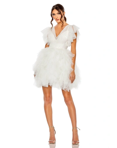 Shop Mac Duggal Flutter Ruffle Sleeve Tiered Dress In White