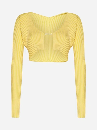 Shop Jacquemus Pralu Viscose-blend Cropped Cardigan In Light Yellow