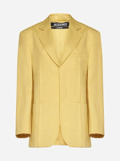 Shop Jacquemus La Veste D'homme Linen And Viscose Blazer In Yellow