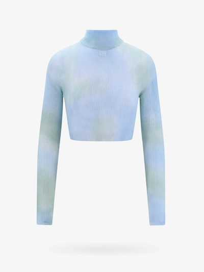 Off-white Top Crop Fit Con Effetto Tie-dye In Blue