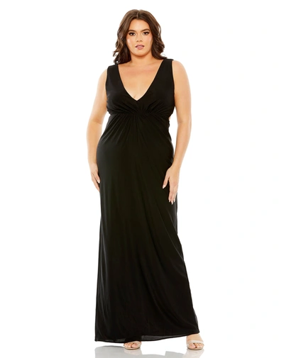 Shop Mac Duggal Jersey V-neck Cutout Gown In Black