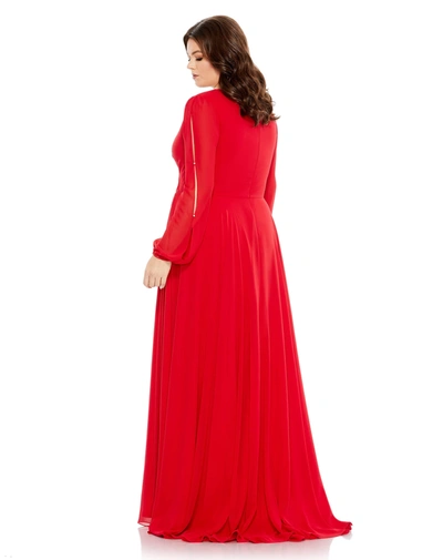 Shop Mac Duggal Split Puff Sleeve Faux Wrap A Line Gown In Red