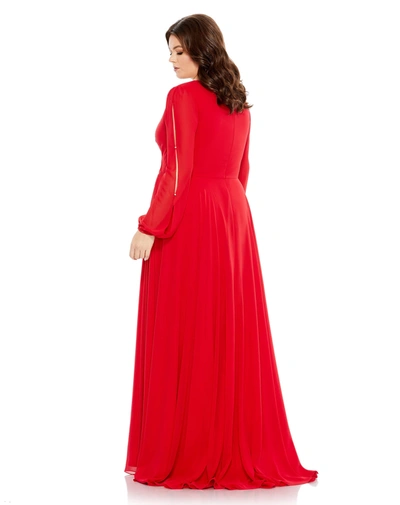 Mac Duggal Split Puff Sleeve Faux Wrap A Line Gown In Red