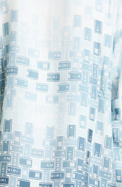Shop Amiri Degradé Logo Tape Print Silk Shirt In Blue