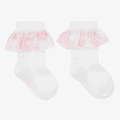 Shop A Dee Girls White & Pink Frilly Ankle Socks