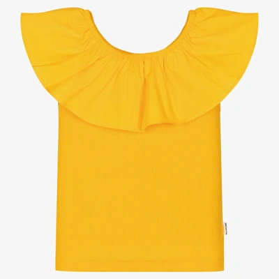 Shop Molo Girls Yellow Organic Cotton Ruffle T-shirt