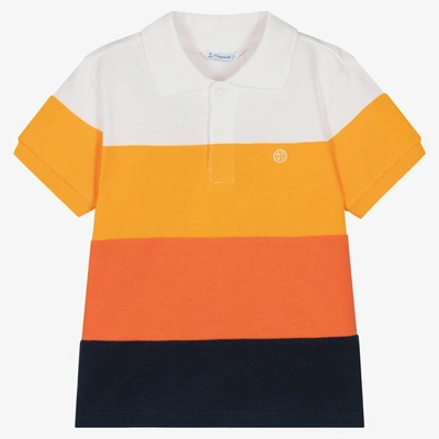 Shop Mayoral Boys Orange Stripe Cotton Polo Shirt