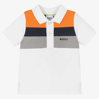 Shop Hugo Boss Boss Boys White & Orange Cotton Polo Shirt