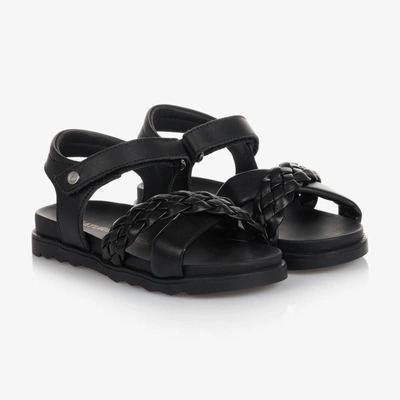 Shop Naturino Girls Black Leather Plait Sandals