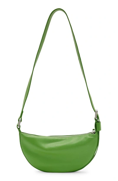 Shop Allsaints Half Moon Leather Crossbody Bag In Green