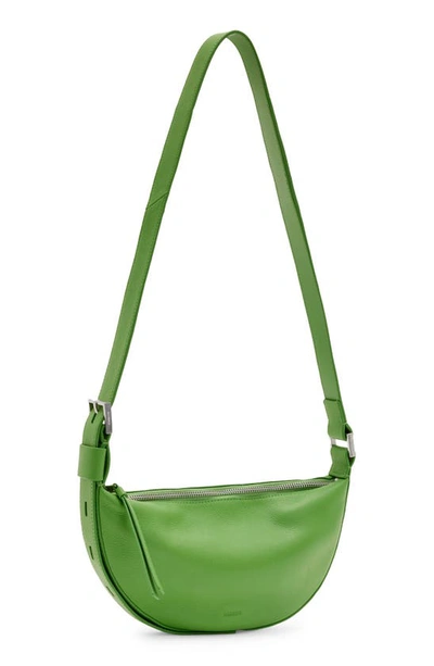 Shop Allsaints Half Moon Leather Crossbody Bag In Green