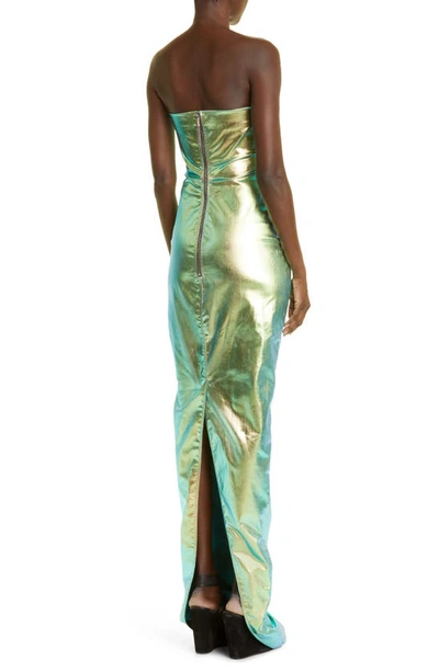 Shop Rick Owens Prong Iridescent Keyhole Cutout Coated Denim Strapless Gown