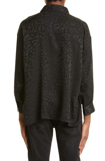 Shop Saint Laurent Boxy Leopard Pattern Silk Button-up Shirt In Noir