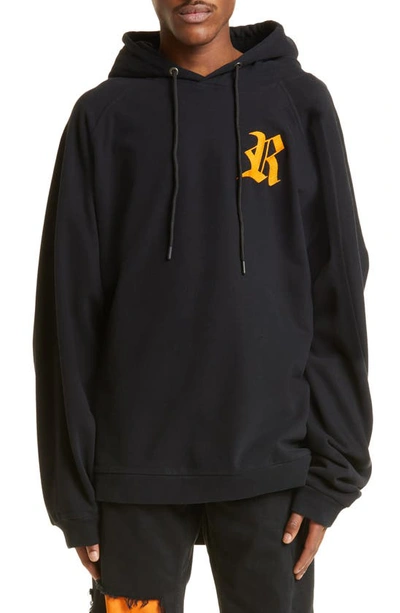 Shop Raf Simons Embroidered 'r' Oversize Hoodie In Black-orange 9935