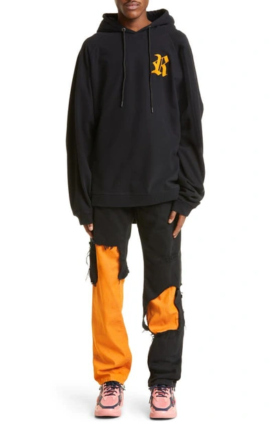 Raf Simons Monogram-print Hoodie In Black-orange 9935
