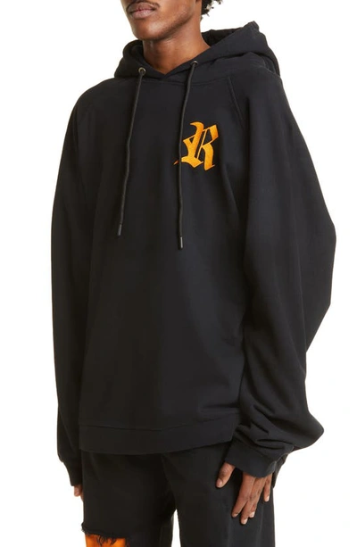 Shop Raf Simons Embroidered 'r' Oversize Hoodie In Black-orange 9935