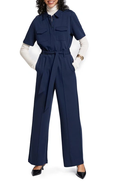 Shop & Other Stories Belted Cotton Ponte Knit Jumpsuit In Navy
