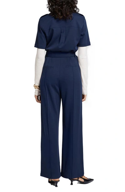 Shop & Other Stories Belted Cotton Ponte Knit Jumpsuit In Navy