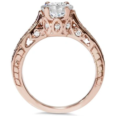 Pompeii3 1 1/4ct Vintage Rose Gold Diamond (1ct Center) Enhanced Deco Engagement Ring 14k In Multi