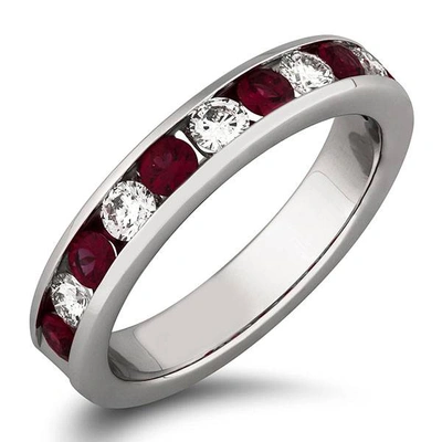 Pompeii3 1ct Ruby & Diamond Channel Set Wedding Ring 14k White Gold In Multi