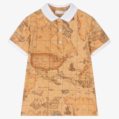Shop Alviero Martini Boys Dark Beige Geo Map Polo Shirt