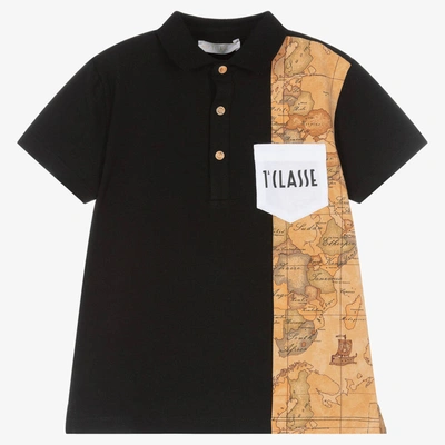 Shop Alviero Martini Boys Black & Beige Cotton Geo Map Polo Shirt