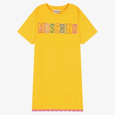 Shop Moschino Kid-teen Teen Girls Yellow Logo Dress