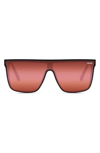 Shop Quay Nightfall 49mm Shield Sunglasses In Black/ Brown Pink
