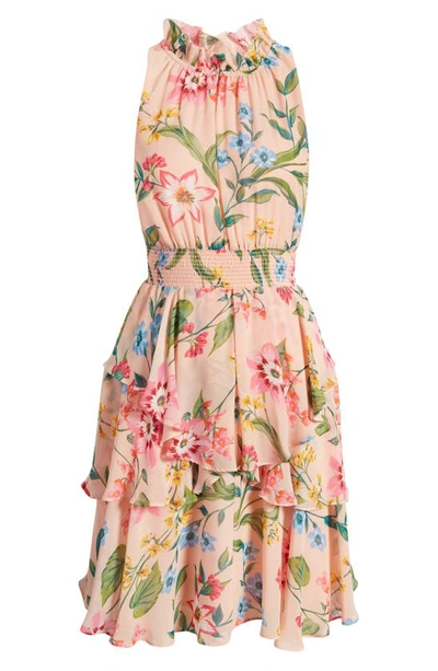 Shop Eliza J Floral Sleeveless Smock Waist Dress In Blush
