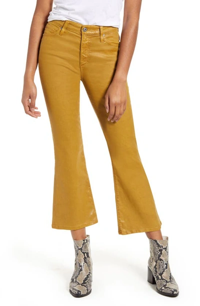 Shop Ag The Quinne Coated High Waist Crop Flare Jeans In Mustard Gold