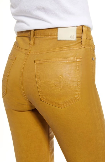 Shop Ag The Quinne Coated High Waist Crop Flare Jeans In Mustard Gold