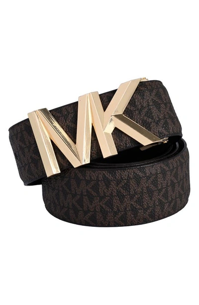 Shop Michael Michael Kors Monogram Reversible Leather Belt In Brown