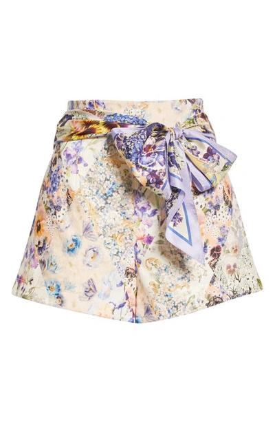 Shop Zimmermann Tama Mixed Floral Print Linen Shorts In Diamond Splice Floral
