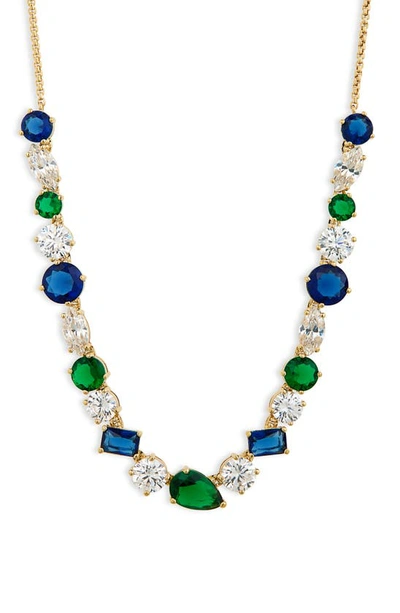 Shop Nadri Large Cubic Zirconia Frontal Necklace In Gold With Sapphire